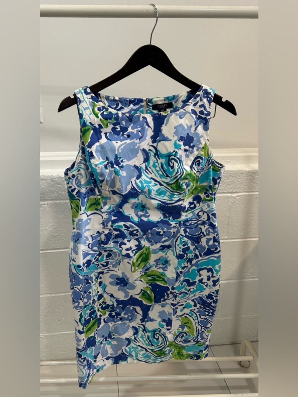 Chaps Floral Midi Sheath Dress in Blue, Green & White
